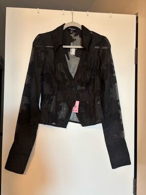 PrettyLittleThing Black Floral Sheer top